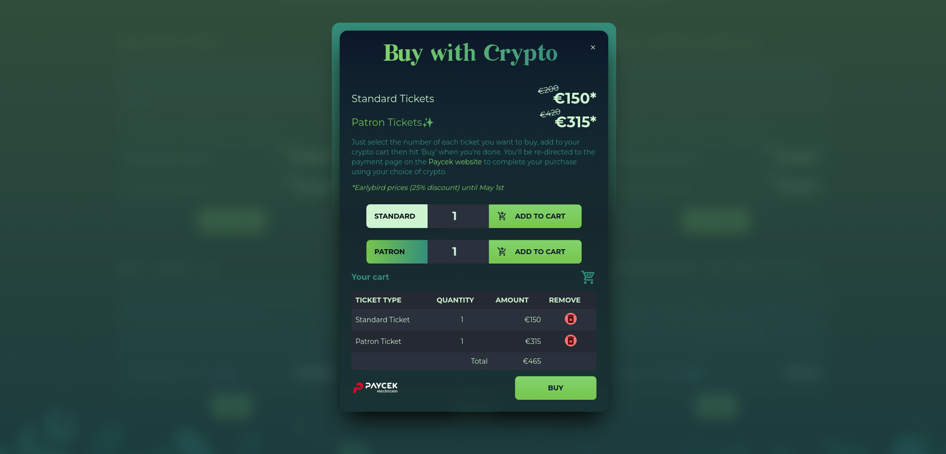 Cryptocurrency payment modal