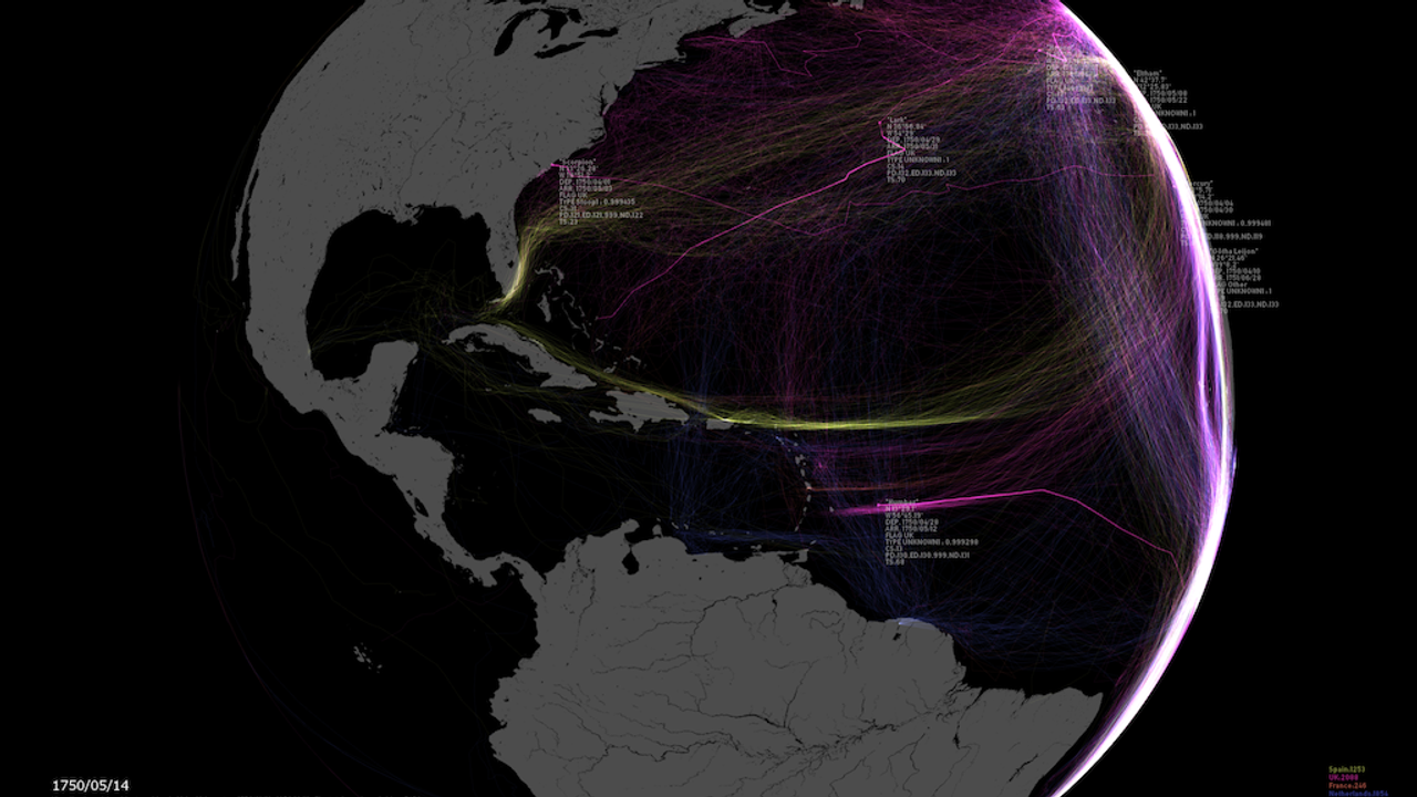 Visualization of the World’s Vessel Routes in the 18th Century