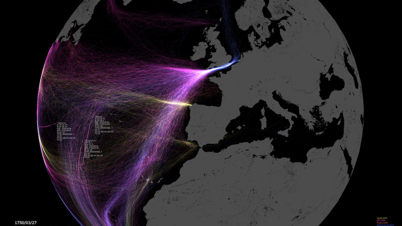 Visualization of the World’s Vessel Routes in the 18th Century