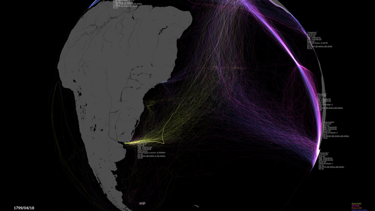 Visualization of the World’s Vessel Routes in the 18th Century