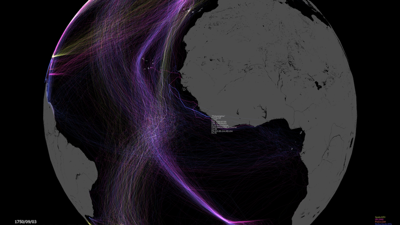 Visualization of the World’s Vessel Routes in the 18th Century