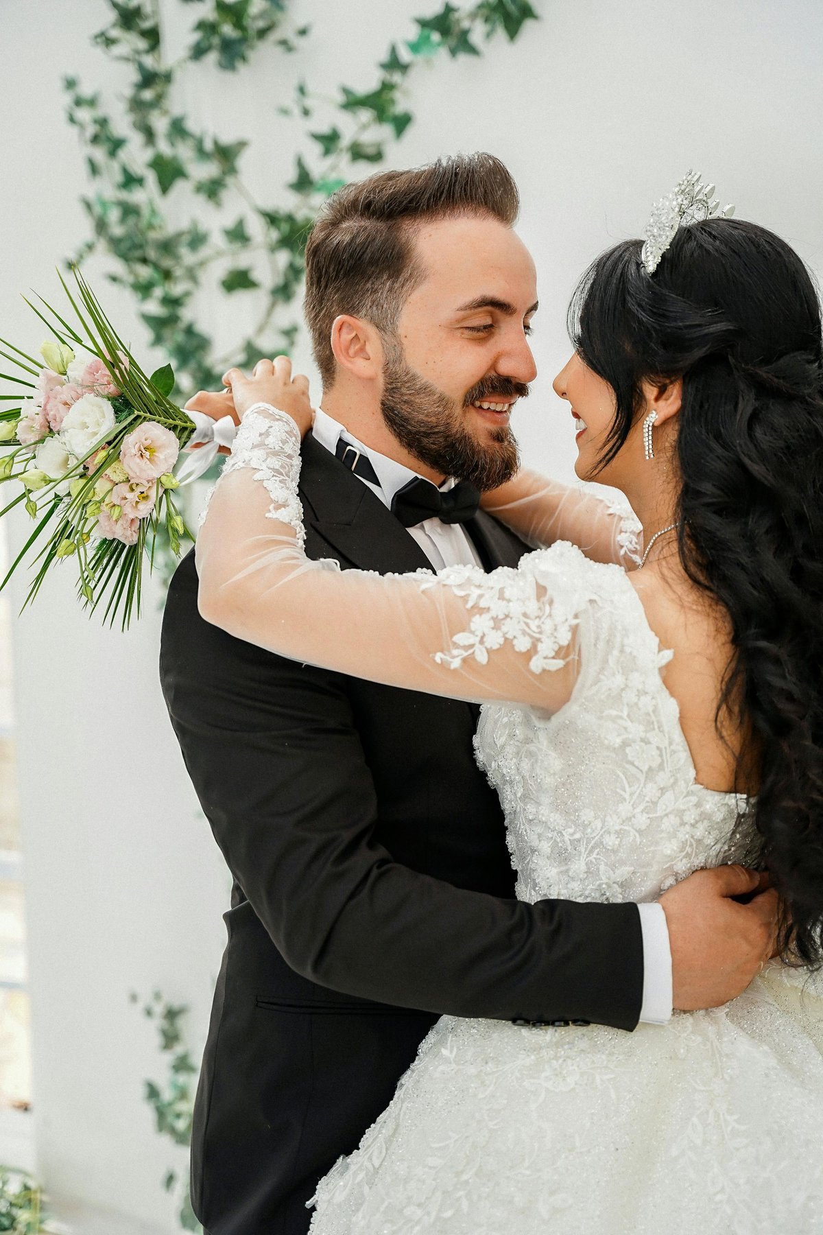 Bride and groom in soft light