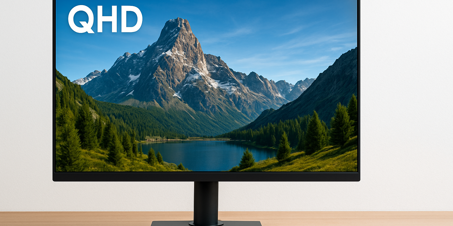 a computer monitor with the word qhd on it