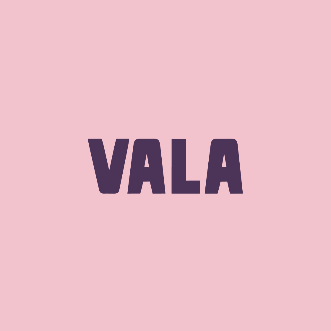 the word vala is on a pink background