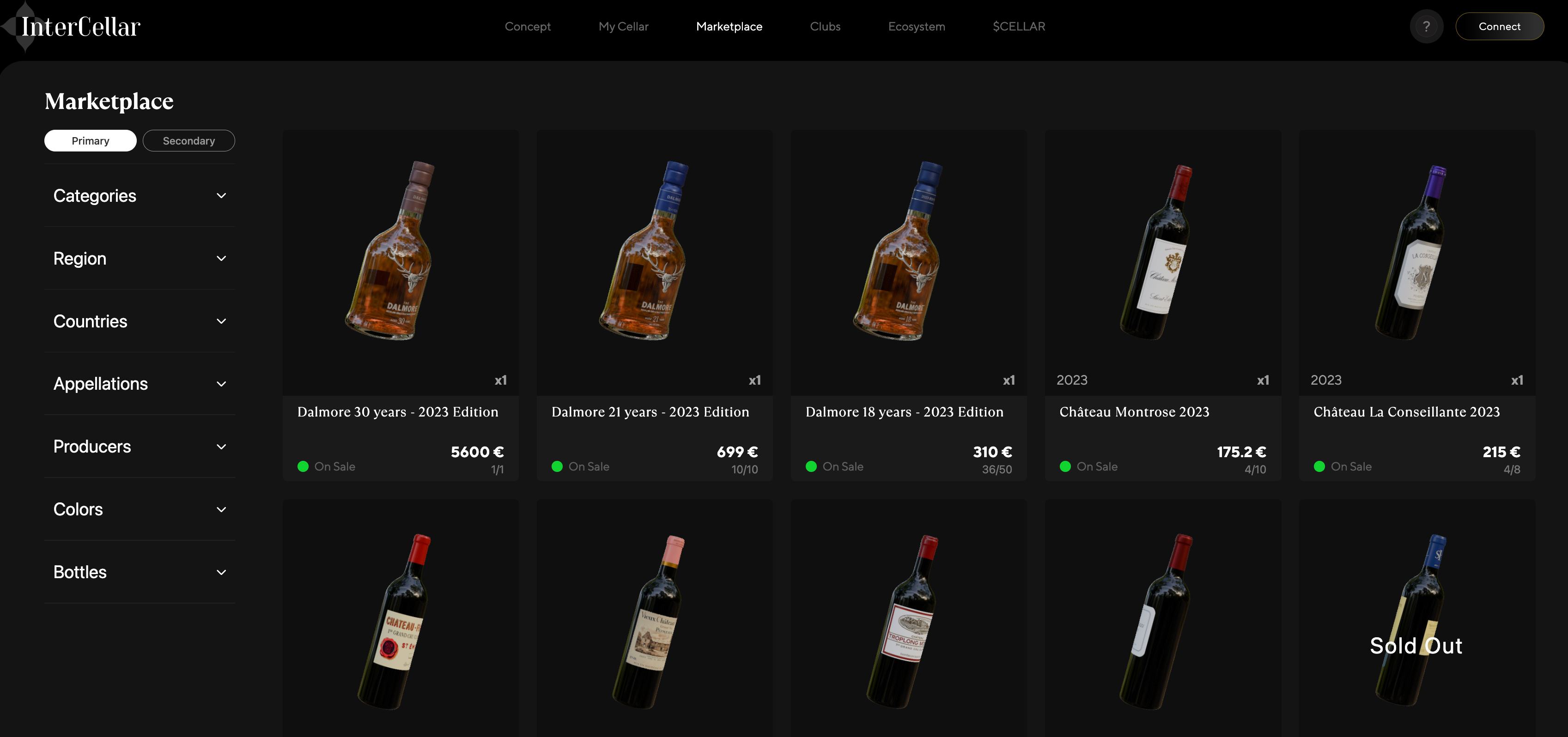 several bottles of wine are displayed on a marketplace page