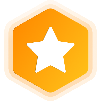 an orange hexagon with a white star inside of it