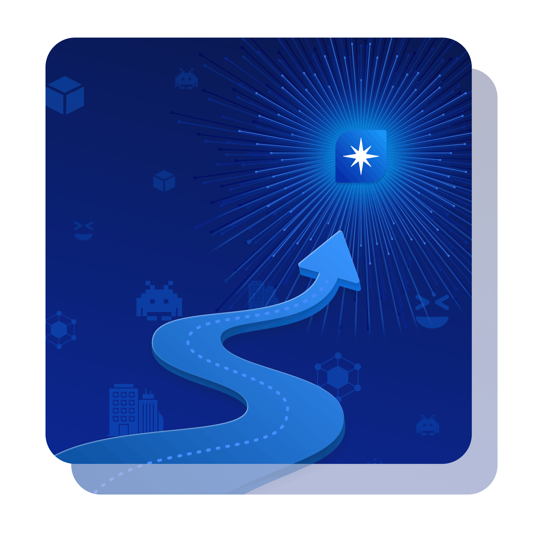 a blue arrow pointing upwards with a star in the background