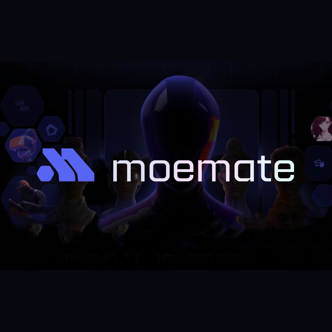 the logo for moemate is displayed on a dark background