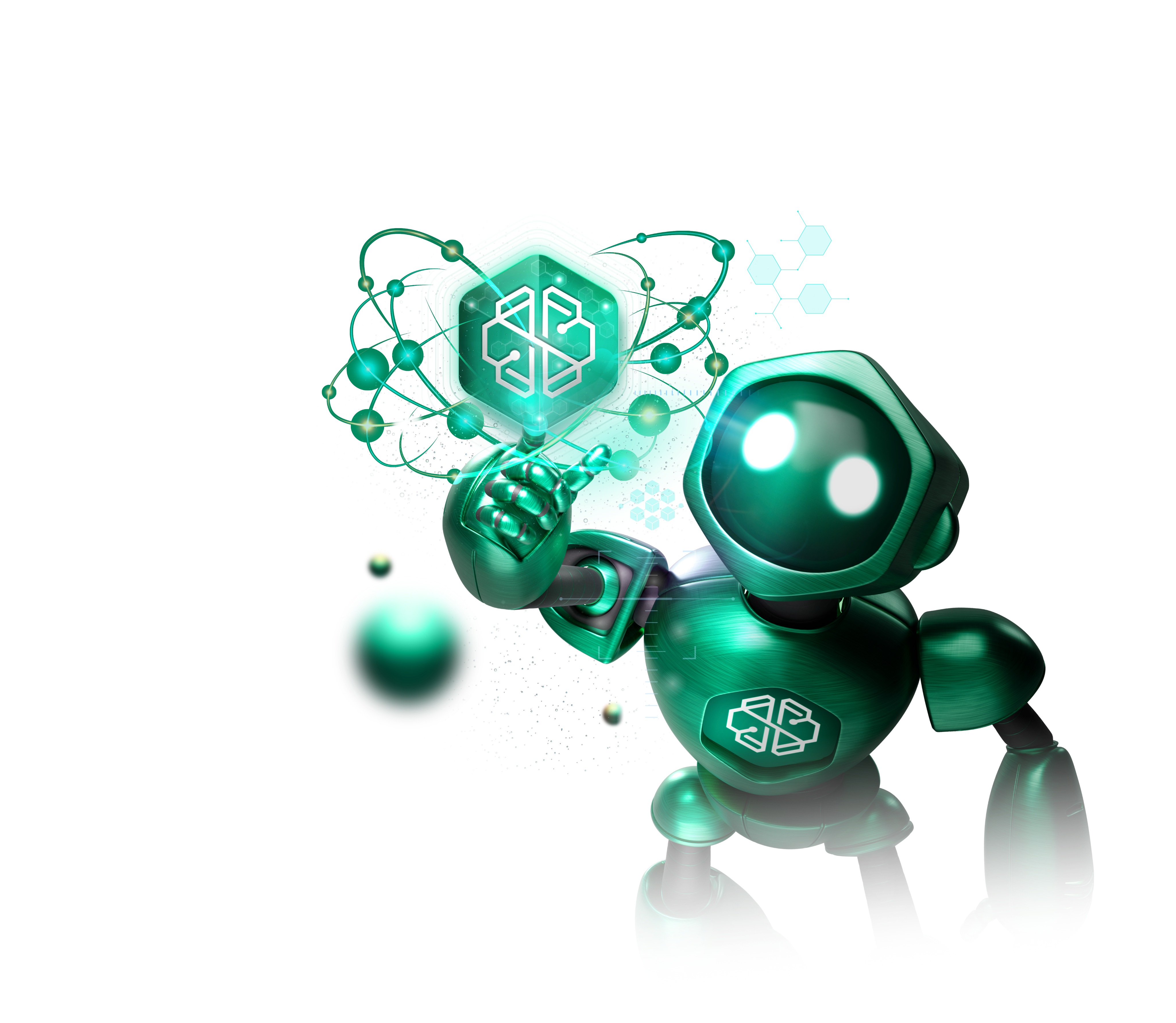 A green robot with a recycling symbol on its chest