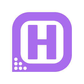 a purple square with the letter h inside of it