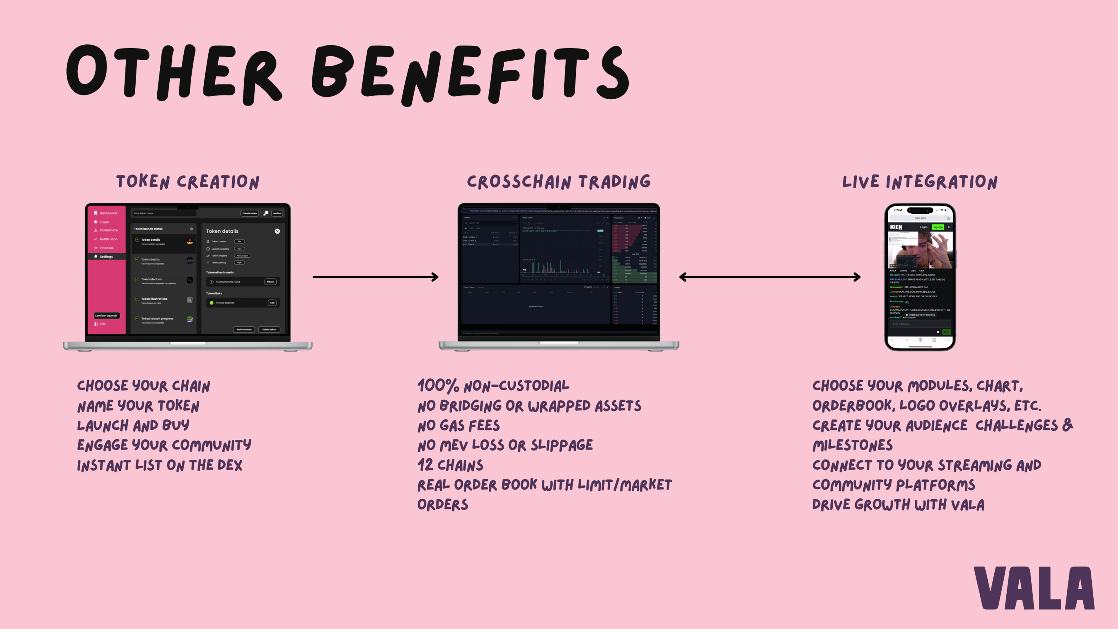 VALA token creation, crosschain trading and live app integration