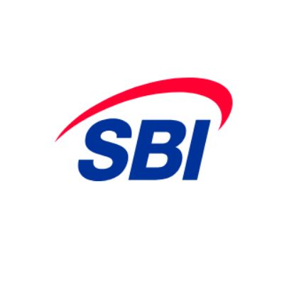 the sbi logo is blue and red on a white background .