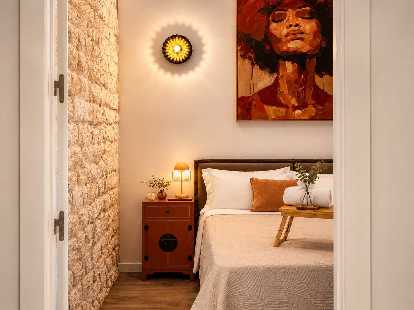 Dormitorio doble, cálido y envolvente, un ambiente con personalidad