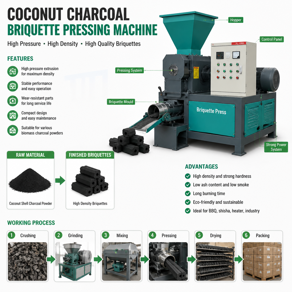 Briquette Pressing Pressure Explained: How Tons/cm² Determines Coconut Charcoal Briquette Density, Burn Time, and Ash Content