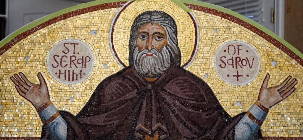 St Seraphim mosaic over the entrance