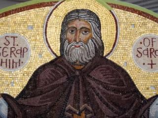 St Seraphim mosaic over the entrance