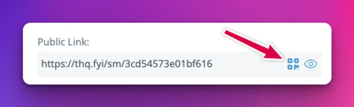 The Public Link box with a small QR code icon next to the link, highlighted with an arrow