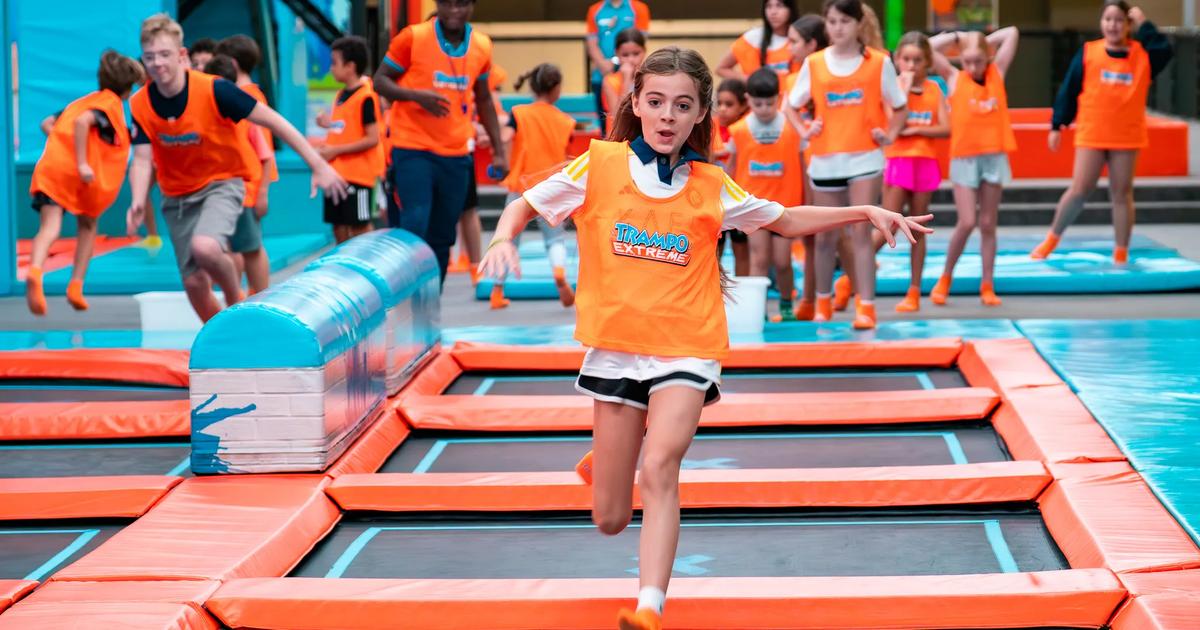 Kids jumping on trampolines at Trampo Kuwait