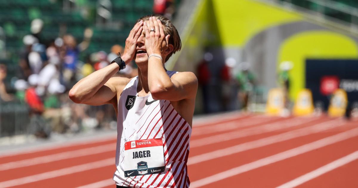 The Bowerman Track Club's Evan Jager at the 2022 U.S. Outdoor Track and Field Championships.