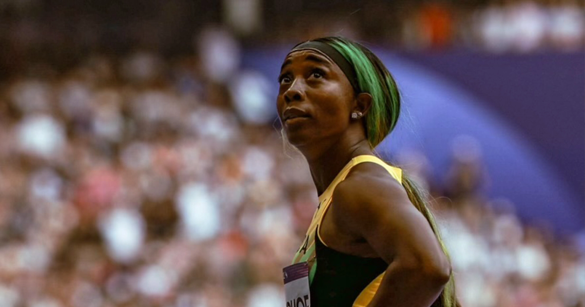 Shelly-Ann Fraser-Pryce after her 100m heat at the Paris Olympics.