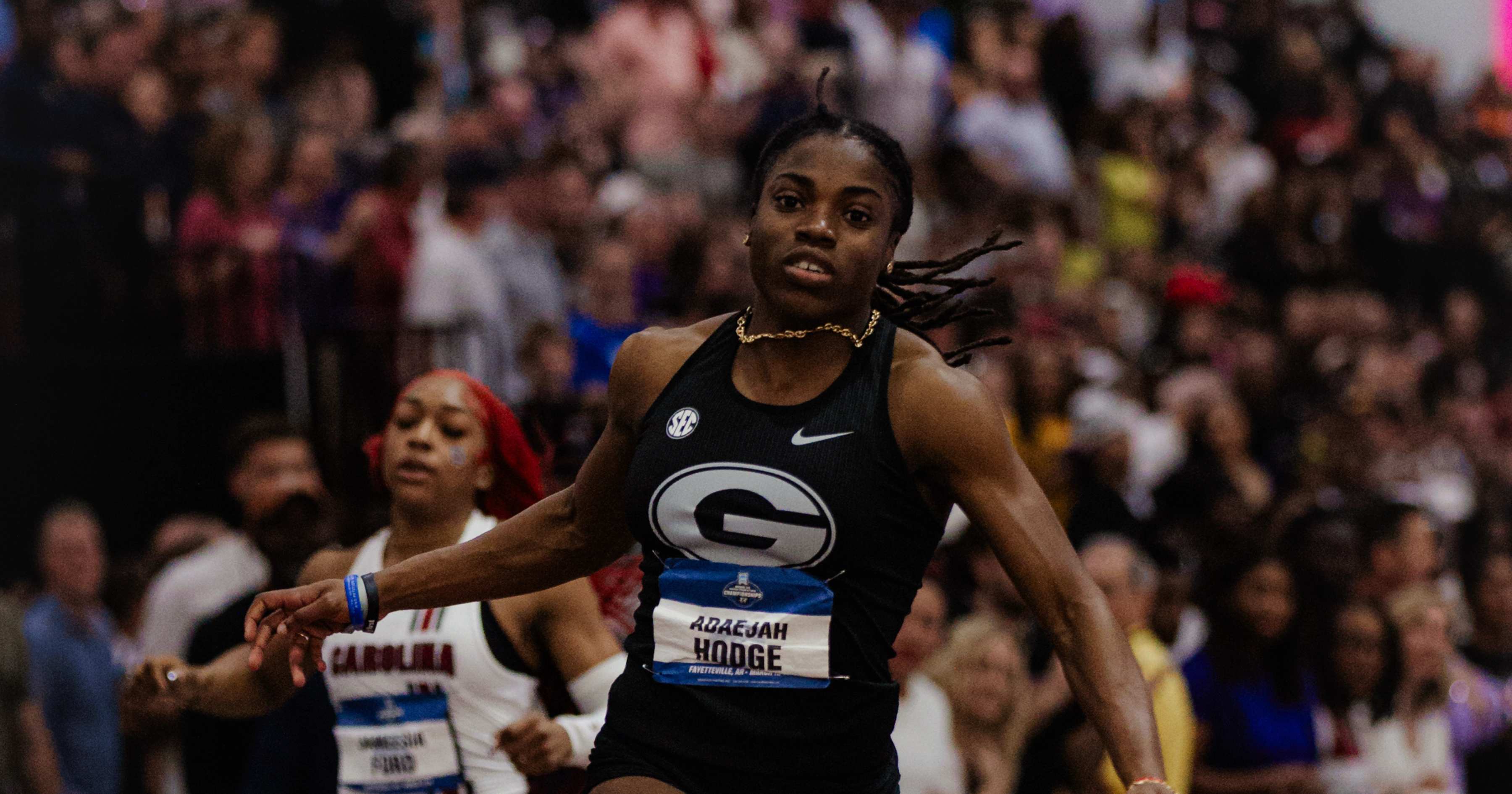 Adaejah Hodge competing at the 2026 NCAA Indoor Track and Field Championships.