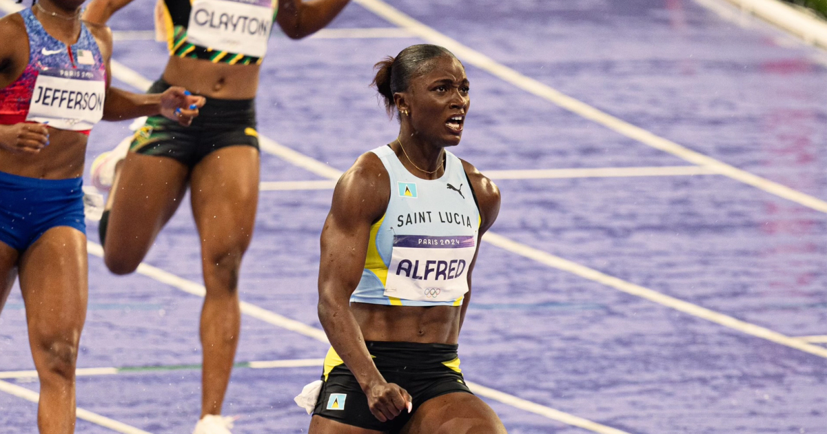 Julien Alfred in the 100m finals at the 2024 Paris Olympics.