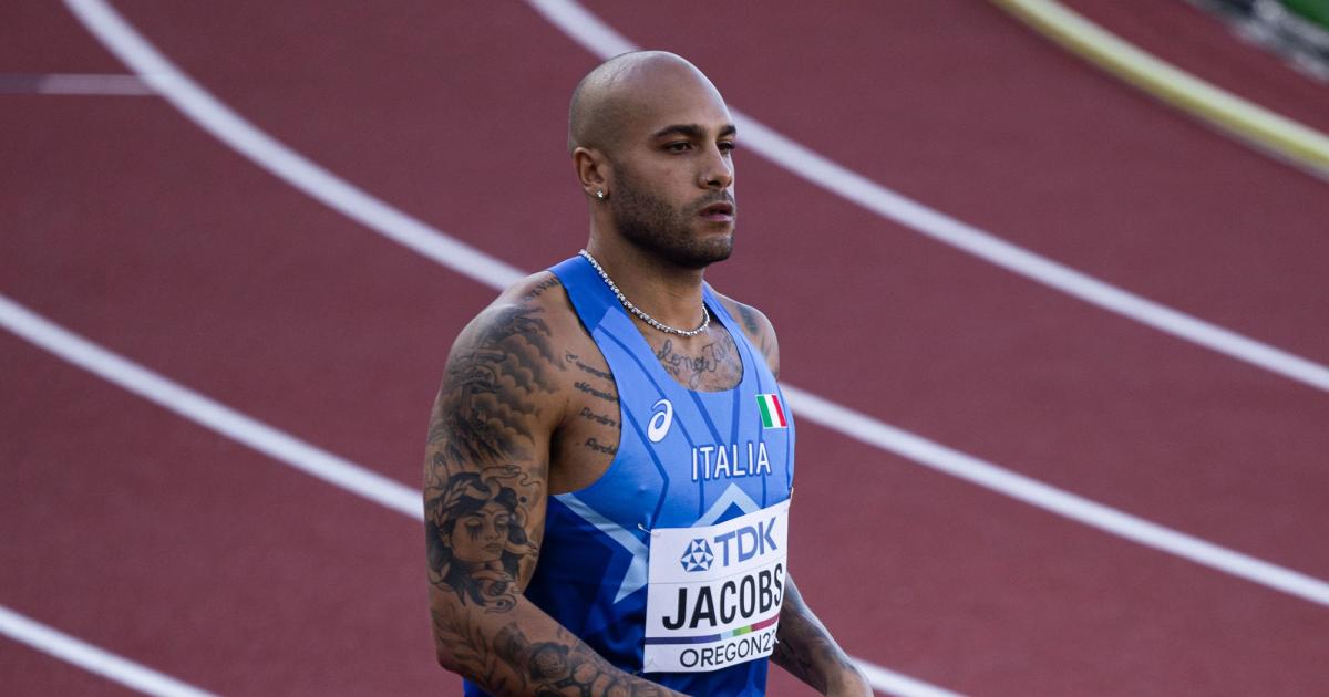 Marcell Jacobs at the 2022 World Athletics Championships in Eugene, Oregon.