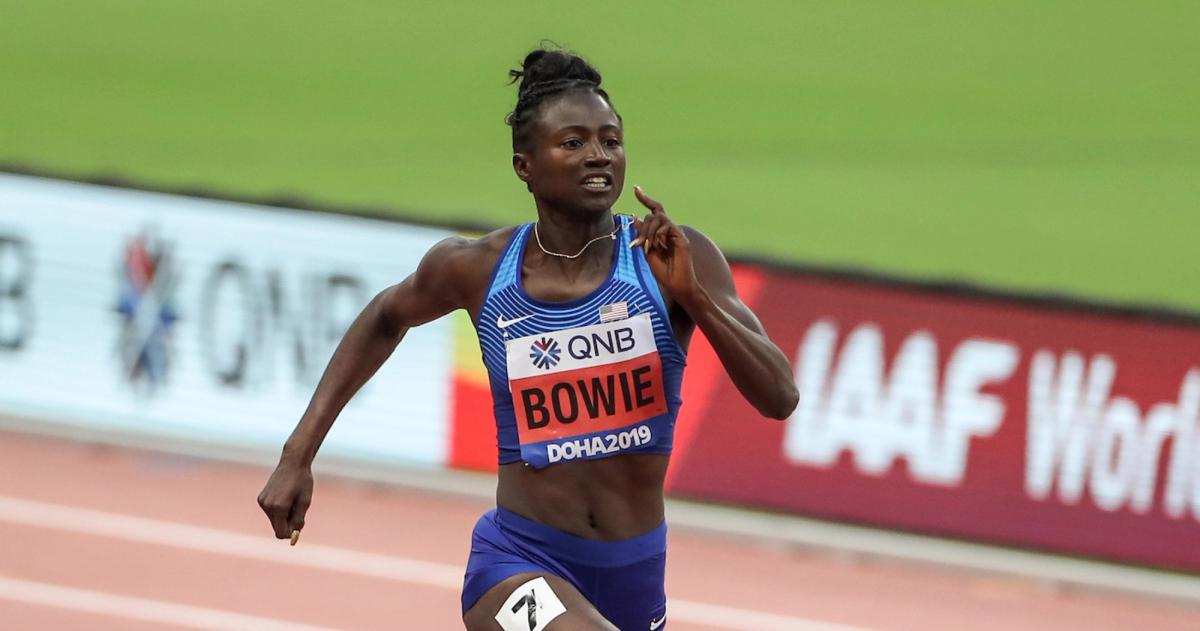 Tori Bowie competing at the 2019 World Championships in Doha.