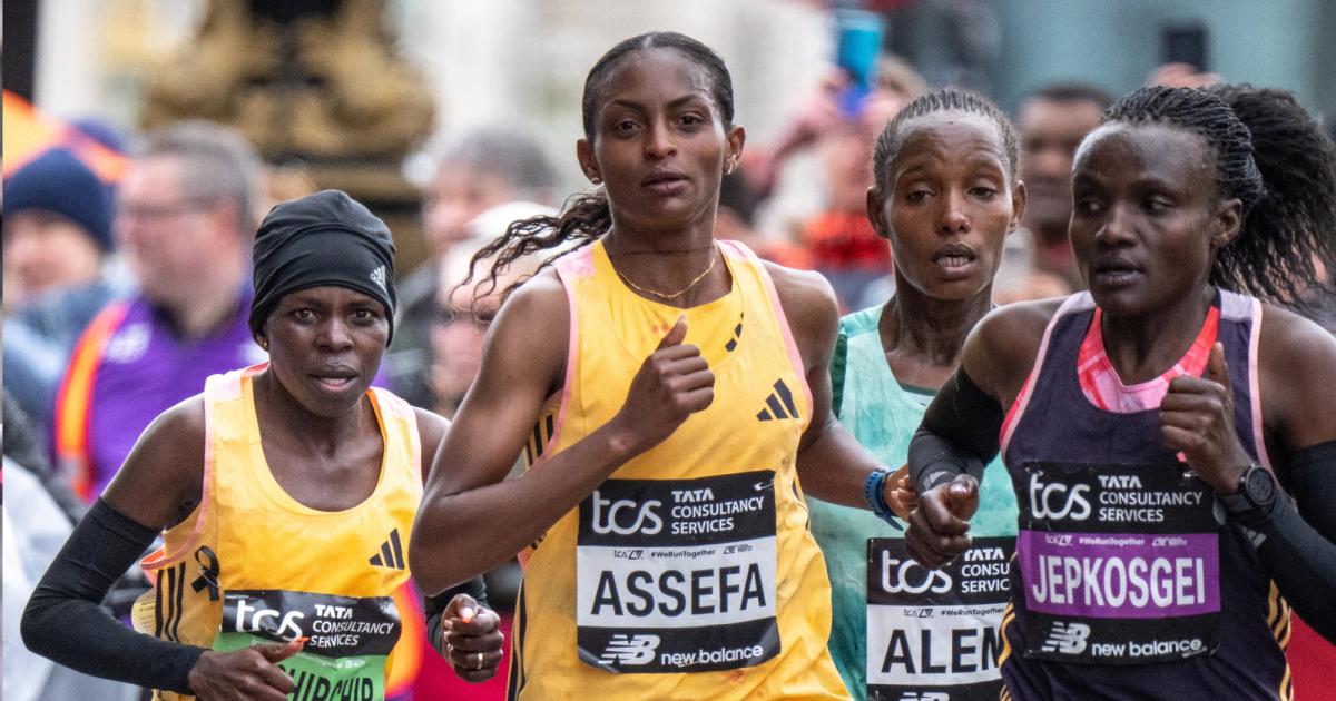 Tigst Assefa finished second at the London Marathon in 2:16:23.