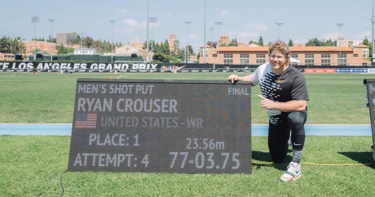 Ryan Crouser shattered his own shot put world record at the Los Angeles Grand Prix.