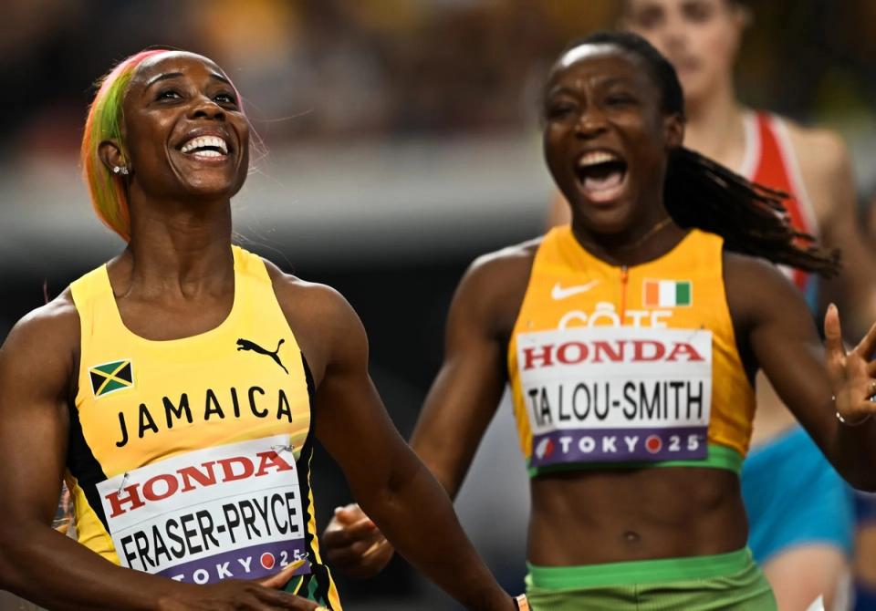 Shelly-Ann Fraser-Pryce & Marie-Josee Ta Lou-Smith | Photo by Johnny Zhang / @jzsnapz