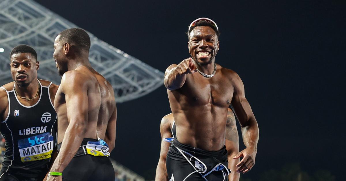 Joseph Fahnbulleh all smiles after leading Liberia to an Olympic berth in the 4x100m relay.