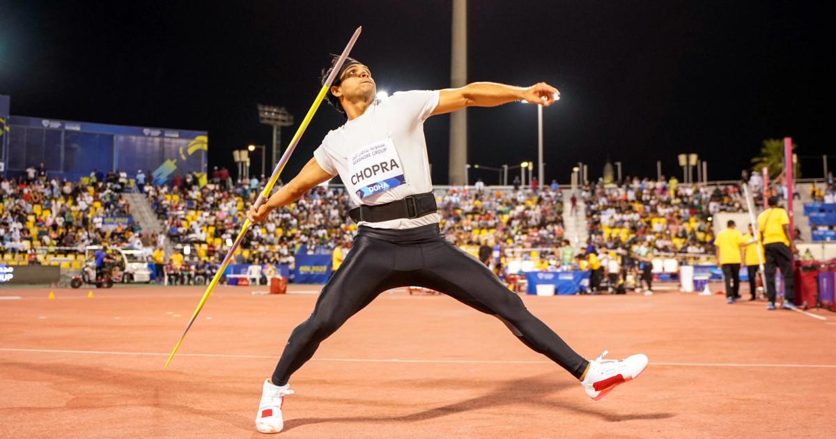 Neeraj Chopra winning the Javelin competition at the 2023 Doha Diamond League. 