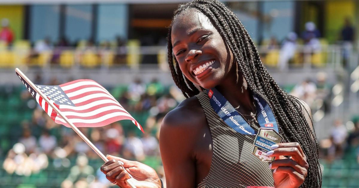 Athing Mu after winning at the 2022 U.S. Outdoor Track and Field Championships