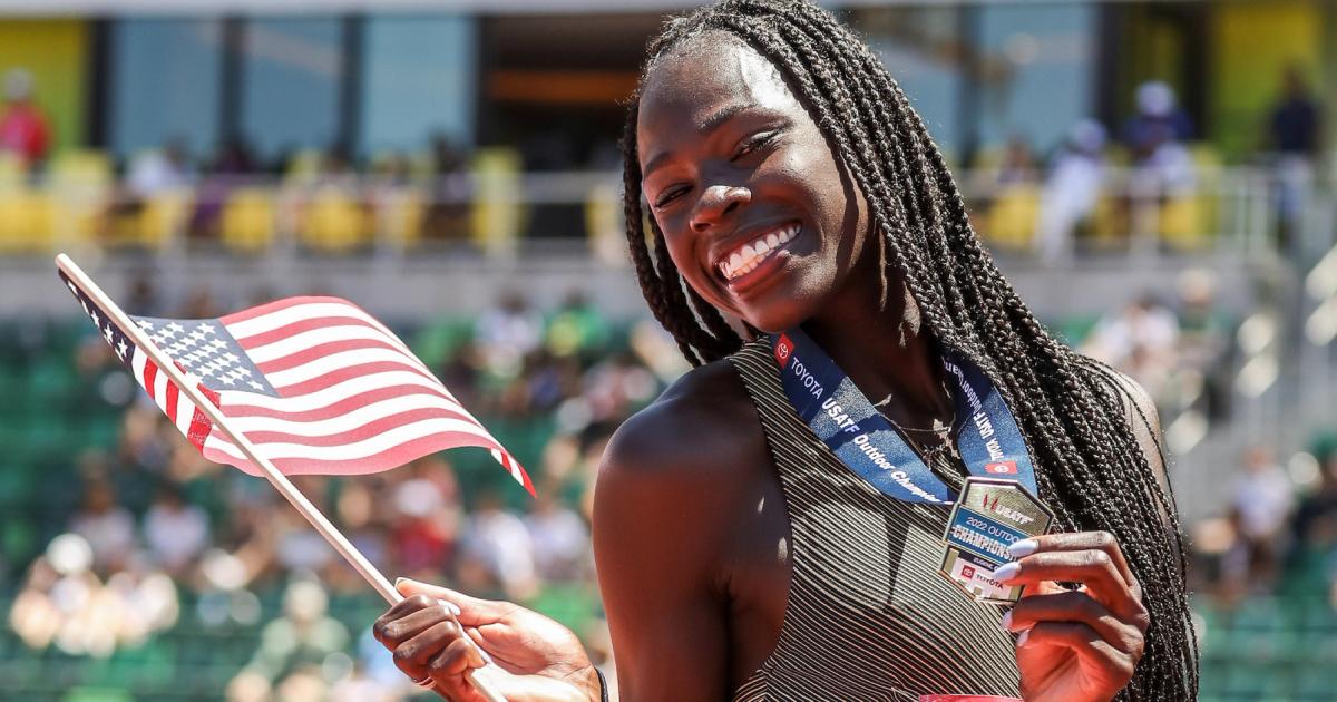 Athing Mu after winning at the 2022 U.S. Outdoor Track and Field Championships