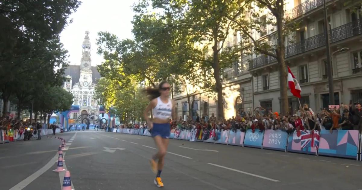 Fiona O'Keeffe injured while running in the Olympic Marathon.