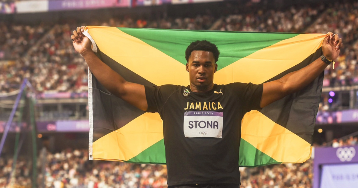 Rojé Stona after winning the Olympic gold in the men's discus.