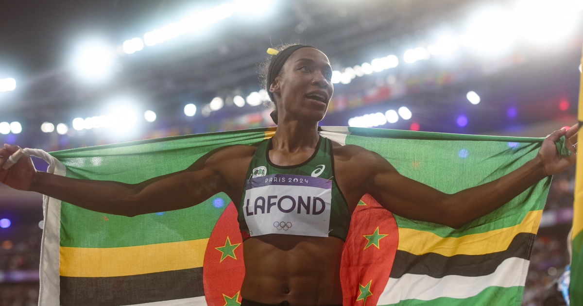 Thea Lafond after winning the Olympic gold in the women's triple jump.