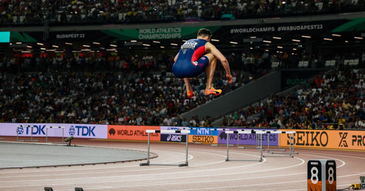 Karsten Warholm at the 2023 World Championships in Budapest.