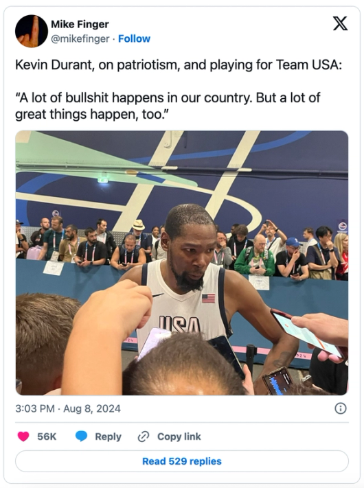 Mike Finger, Kevin Durant Tweet