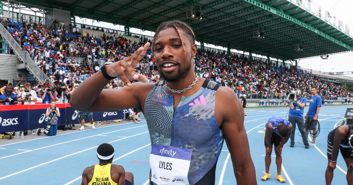 Noah Lyles after winning the 200m at the NYC Grand Prix. 