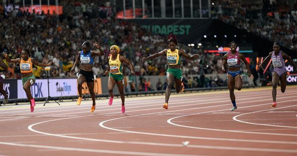 Women's 100m finish at the 2023 World Athletics Championships