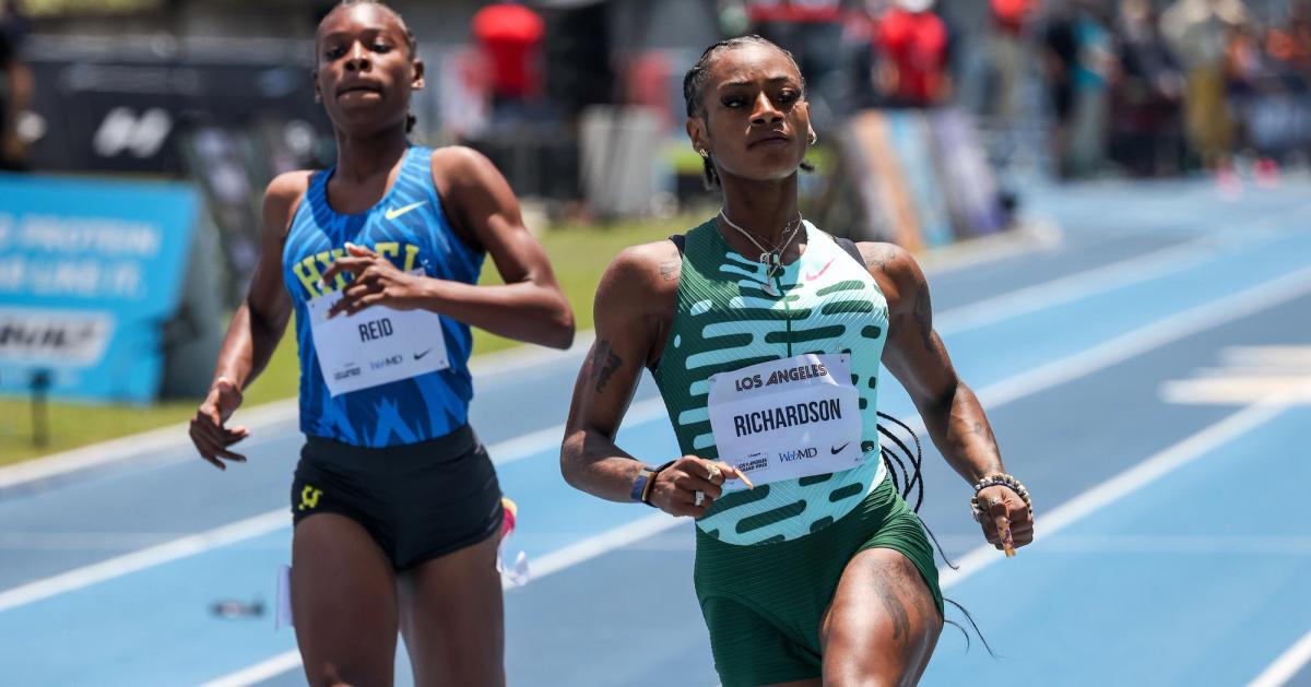 Sha'Carri Richardson in the 100m at the 2023 Los Angeles Grand Prix.