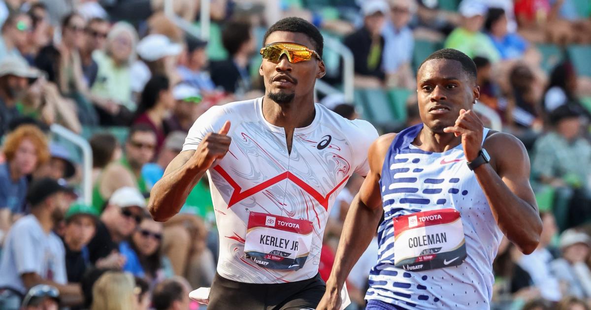 Fred Kerley and Christian Coleman racing the 100m.