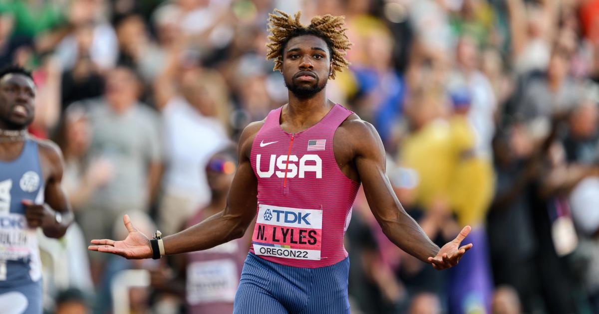 Noah Lyles at the 2022 World Athletics Championships in Eugene, Oregon.