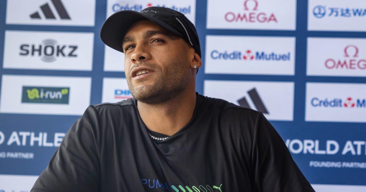 Marcell Jacobs at the Paris Diamond League press conference.