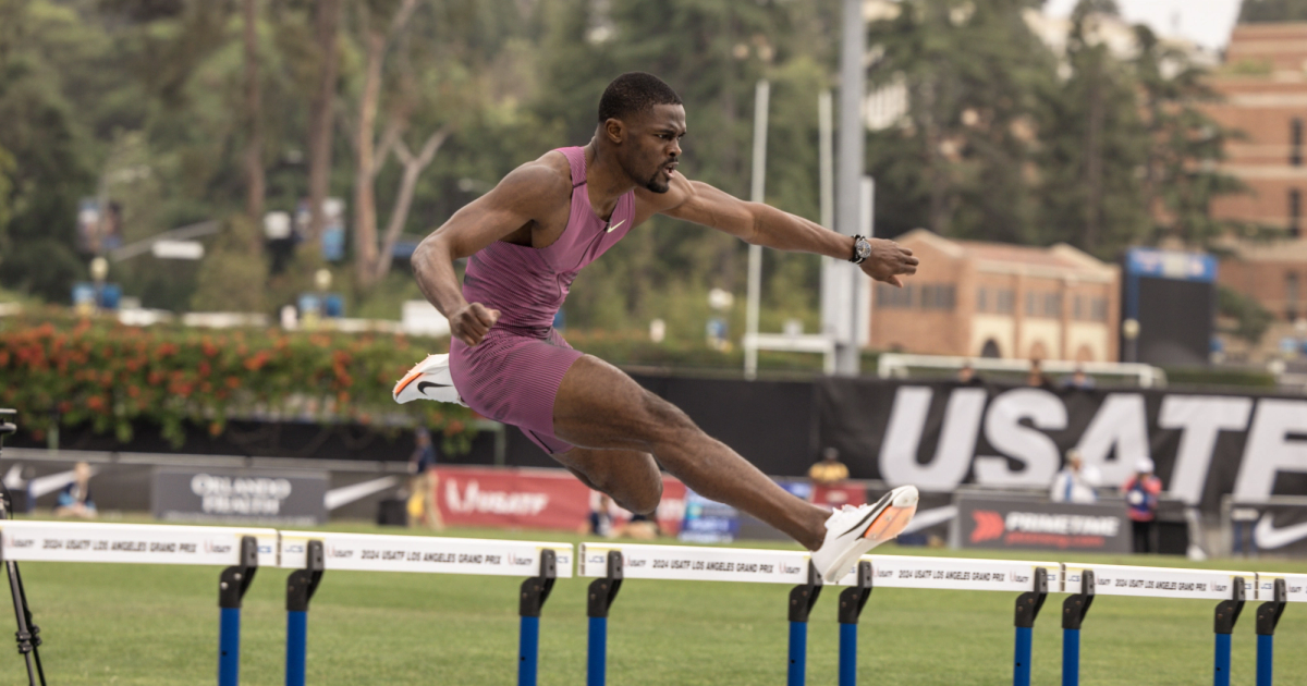 Rai Benjamin at the 2024 LA Grand Prix.