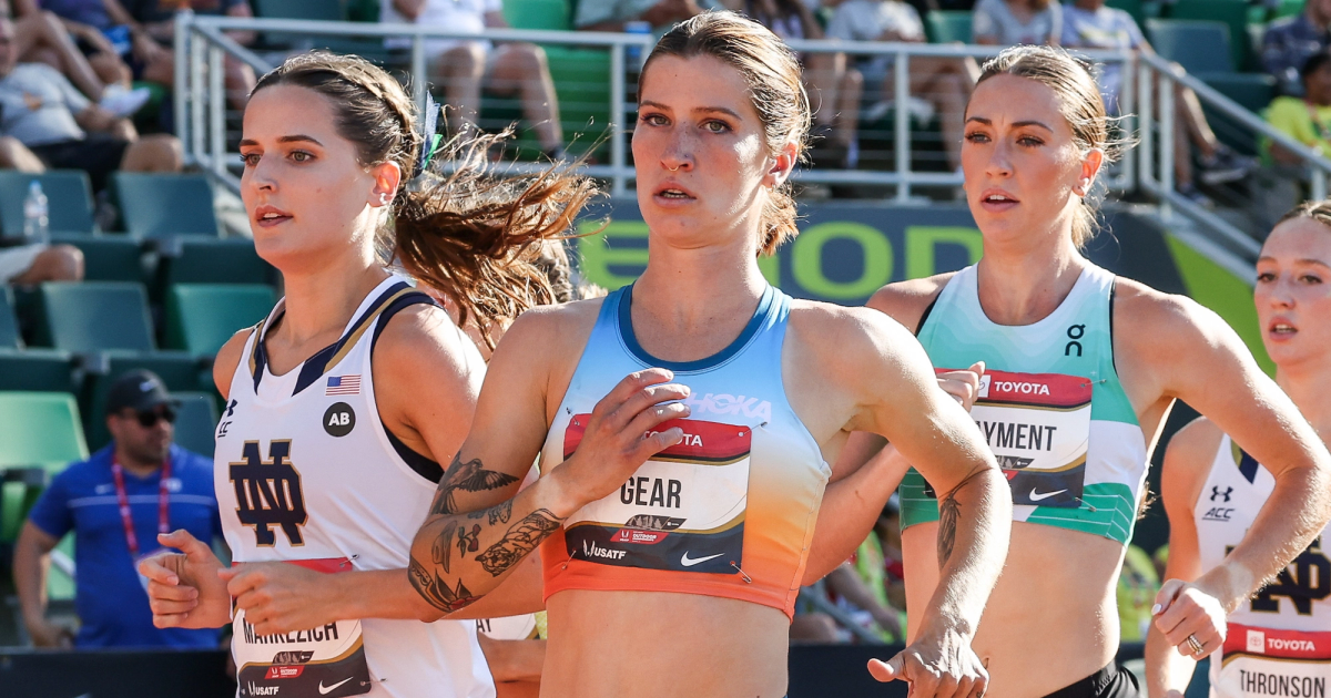 Krissy Gear, Olivia Markezich and Courtney Wayment at the 2023 U.S. Outdoor Track and Field Championships