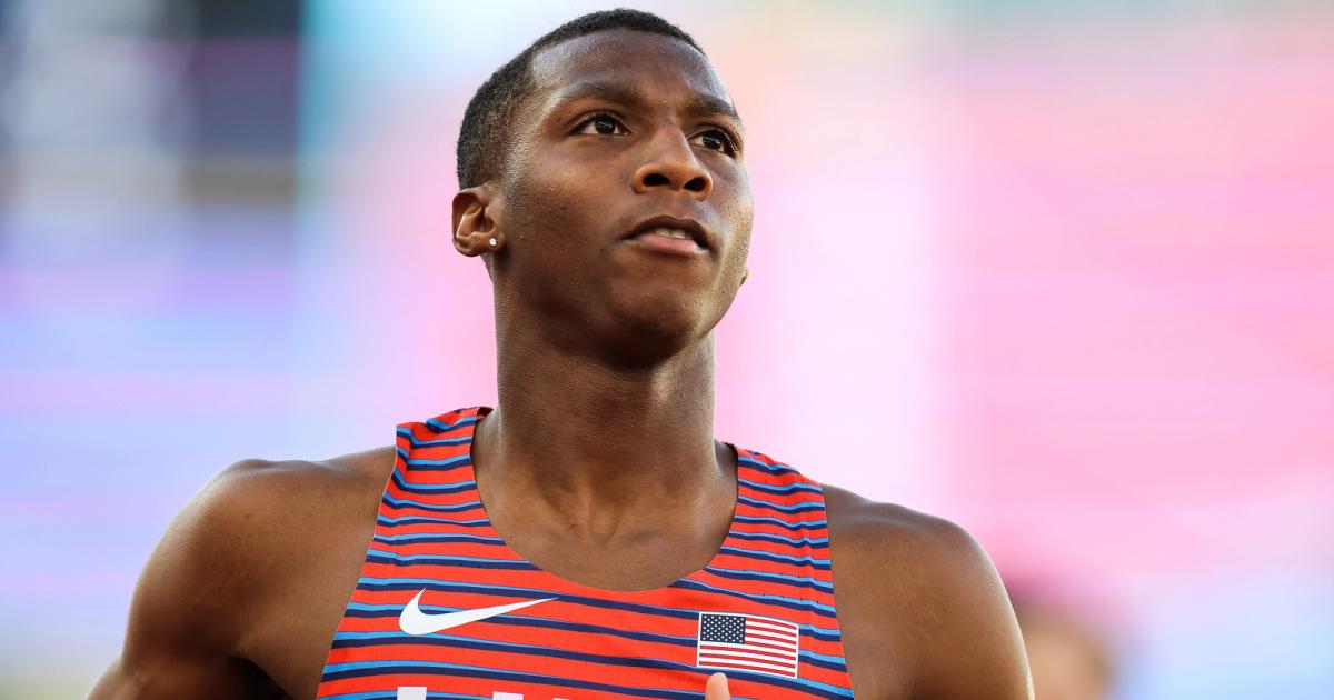 Erriyon Knighton at the 2022 World Athletics Championships in Eugene, Oregon.