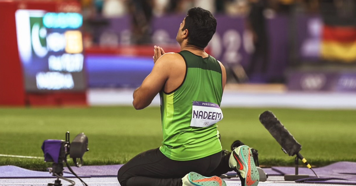 Arshad Nadeem after winning the Olympic javelin title at Paris 2024.